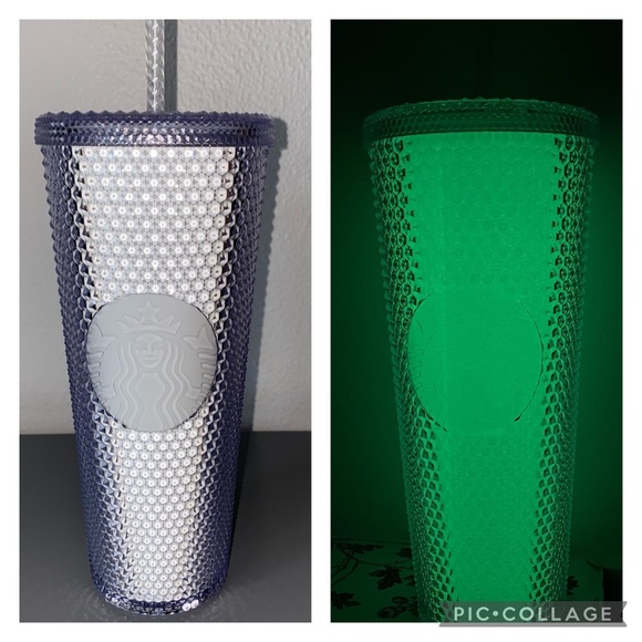 NWT Starbucks Crystal Clear Silver Glow In Dark Studded Bling 24oz Venti - Picture 1 of 9